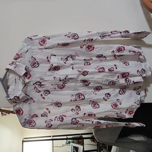 Express Boyfriend button down shirt with red and blue floral print